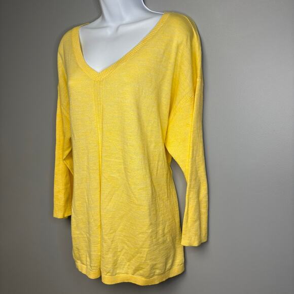 Talbots Light Academia Butter Yellow V-Neck 3/4 Sleeve Sweater Womens Sz L - Picture 3 of 6